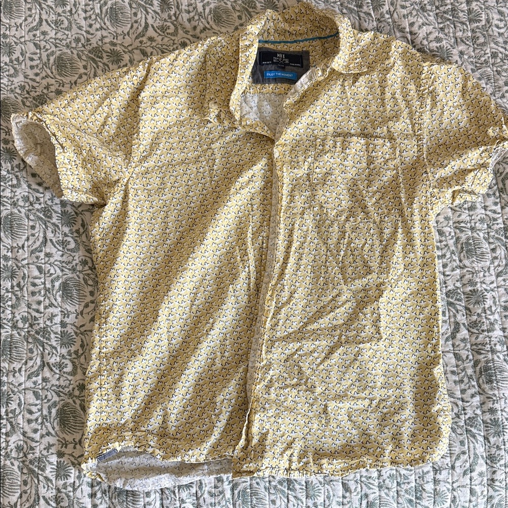 Nautica Yellow Short-Sleeve Button-Down Camp Shirt